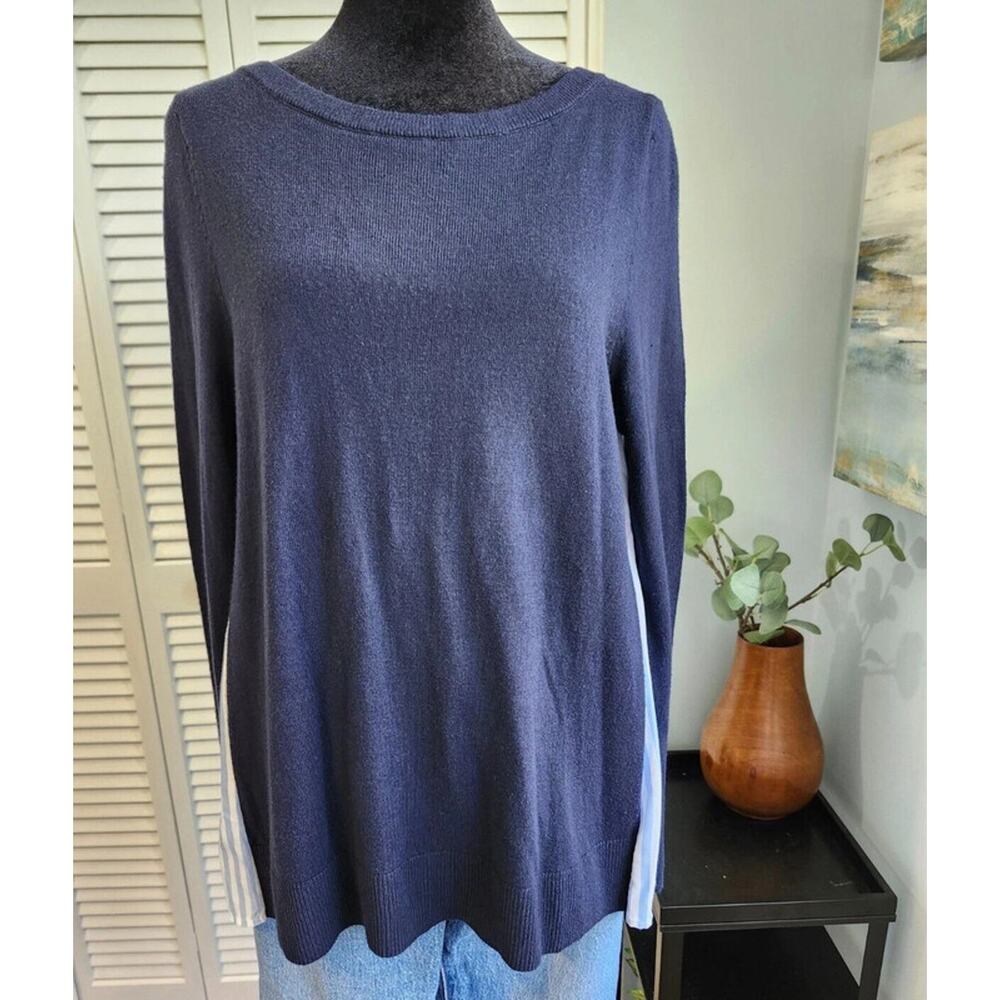 Loft Small Navy Blue Sweater Flowy Blouse Back NWT $65